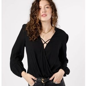 New Band Of‎ The Free Crossover V-Neck Long Sleeve Top Hallie Black Size XS NWT